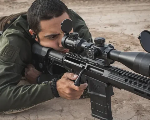 man aiming a bolt action rifle with a scope down range
