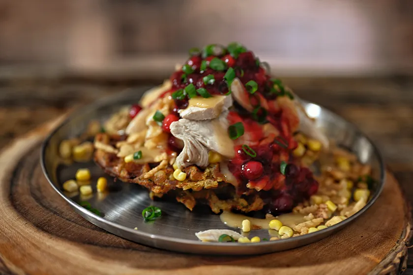 wild turkey with stuffing waffles